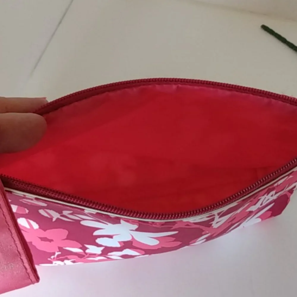 *Estee Lauder Cosmetic Bag Pink Floral Print‎ Makeup Pouch Zipper Pouch